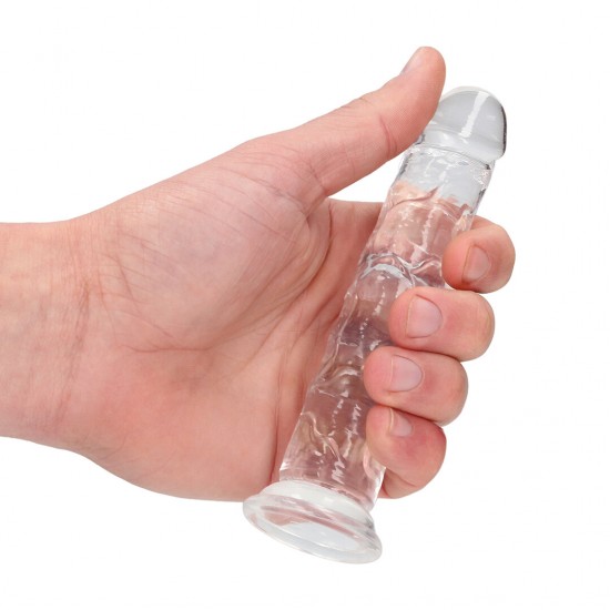 Este modelo REALROCK CRYSTAL CLEAR apresenta uma silhueta suave e elegante, projetada para uma estimulação confortável e focada. Seu formato refinado proporciona uma sensação realista, mantendo um design versátil e minim