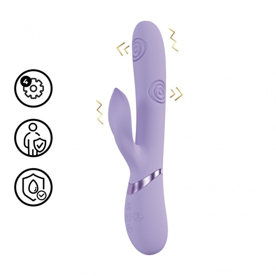 O vibrador VIVE064 é superior à concorrência. Três motores F1 de nova geração, com 10 funções cada, controlados independentemente, alimentam este vibrador de design elegante. Possui um motor com ponta vibratória para o p