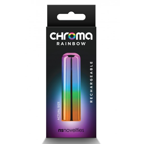 CHROMA RAINBOW SMALL Sunrise by Chroma - uma coleção de vibradores finos e elegantes contendo vibrações robustas e prazeres coloridos. Resistente à água, recarregável e ideal para viagens. Dimensões do produto: 2,68 x 0,75 x 0,75 polegada