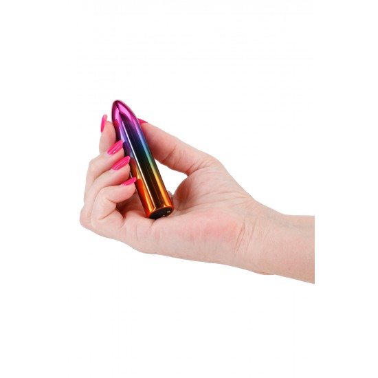 Sunrise by Chroma - uma coleção de vibradores finos e elegantes contendo vibrações robustas e prazeres coloridos. Resistente à água, recarregável e ideal para viagens. Dimensões do produto: 3,54 x 0,75 x 0,75 polegada