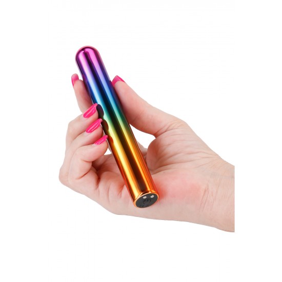 Sunrise by Chroma - uma coleção de vibradores finos e elegantes contendo vibrações robustas e prazeres coloridos. Resistente à água, recarregável e ideal para viagens. Dimensões do produto: 5,43 x 0,75 x 0,75 polegada