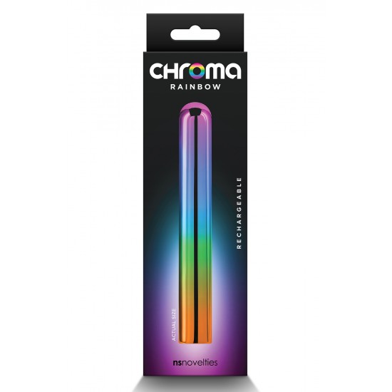 Sunrise by Chroma - uma coleção de vibradores finos e elegantes contendo vibrações robustas e prazeres coloridos. Resistente à água, recarregável e ideal para viagens. Dimensões do produto: 5,43 x 0,75 x 0,75 polegada
