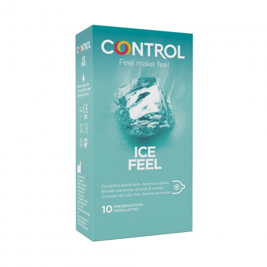 Preservativos CONTROL efeito frio ICE FEEL 10 uni Control Ice Feel é um preservativo lubrificado com um refrescante aroma de menta proporcionando um prazer extra à relação, ideal para os teus encontros mais intensos. Cor Natural. Lubrificado. Largura nominal: 54mm