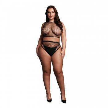 2 Pc Crop Top - Pantie and FishnetXL