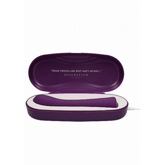 Vibrador Ponto-G Glimmer c/ Caixa Recarregável Discretion Roxo O DISCRETION G-Spot Vibrator é silencioso, oferecendo um poderoso soco orgásmico quando necessário. É a nova geração do F1 Motor, com 10 modos diferentes para escolher, vibração na ponta para estimulação extra do clitóri