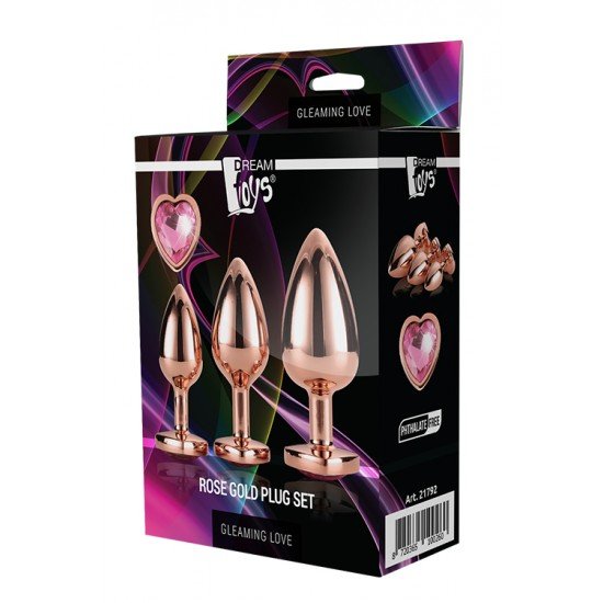 Kit plugs anais GLEAMING LOVE ROSE Dourado