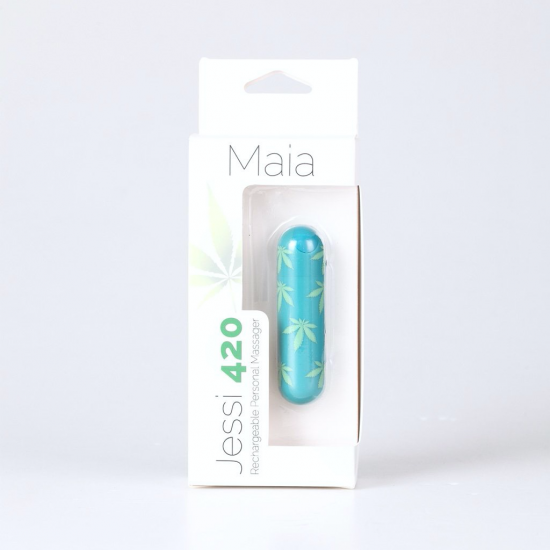 A série 420 expande-se sobre a poderosa linha Jessi adicionando uma impressão de Folha de Cânhamo ao seu design repleto de energia. Esta Mini Bala Super-Carregada de 10 Funções é macia e convidativa com o seu revestiment