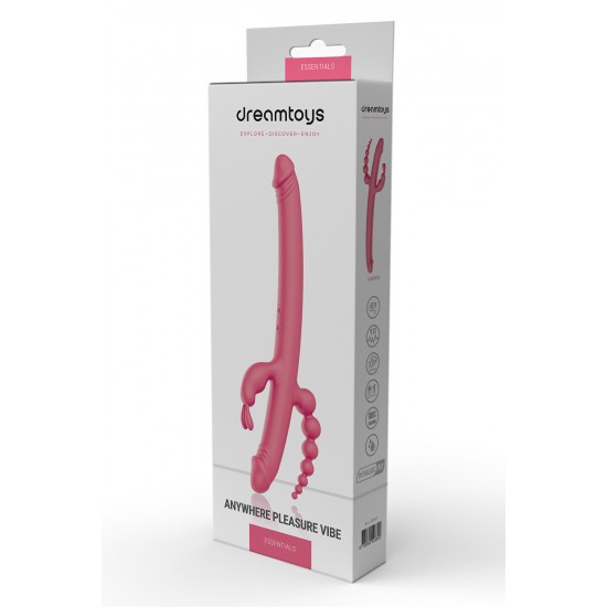 Vibrador ESSENTIALS ANYWHERE PLEASURE Quando a palavra do dia é Versatilidade o vibrador Essentials Anywhere Pleasure está pronto para atender as tuas fantasias! Em uma das pontas oferece o estímulo triplo de anus, vagina e clitóris; e na outra um Looongo e