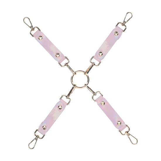 Paris Collection - Hogtie Connectors - Pink Combine suas algemas de pulso e tornozelo favoritas com esta coleção 4-WAY Paris Hogtie da Ouch!. A contenção de corpo inteiro nunca foi tão fácil. Feitos de couro colado, eles apresentam um acabamento iridescente em seu
