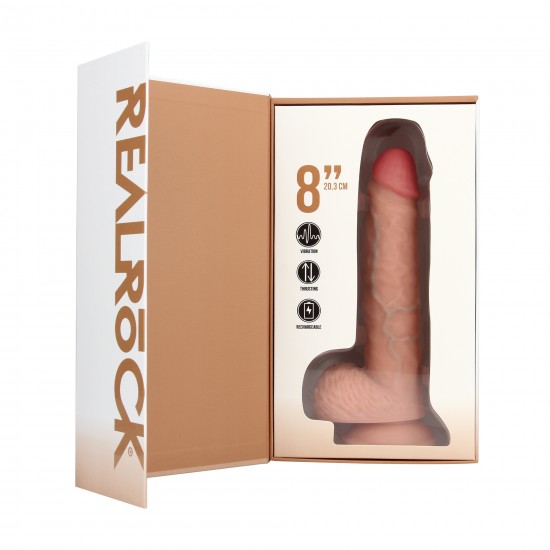 Realista com Vibração e Thrusting - 8 / 20,5 cm - Flesh Divirta-se ao máximo com este dildo vibratório firme e macio ao toque, da RealRock®. Suas veias realistas de aparência natural no eixo, combinadas com o tamanho certo e design semelhante à pele, dão a você estimulação ex