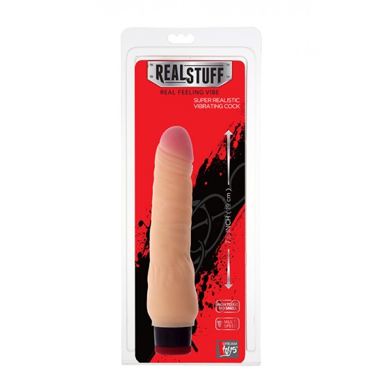 Vibrador Realista Multispeed 19cm Realstuff Realistico como pele natural macia, veias e contornos. Multivelocidades. Não tóxico. Usa: 2 x AA