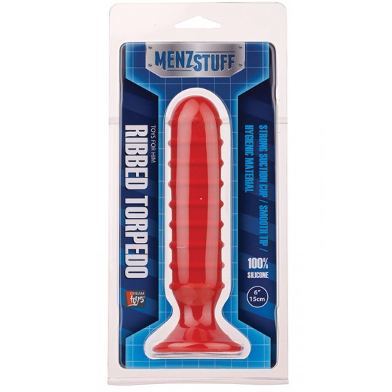 MENZSTUFF RIBBED TORPEDO PLUG 6INCH RED