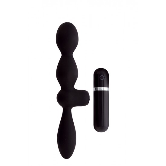 Vibrador anal duplo, pois pode utilizar qualquer uma das pontas e, assim, obter prazeres e estimulações diferentes... o que lhe apetece hoje? Munido de 10 diferentes ritmos de vibração e fácil de controlar através do com