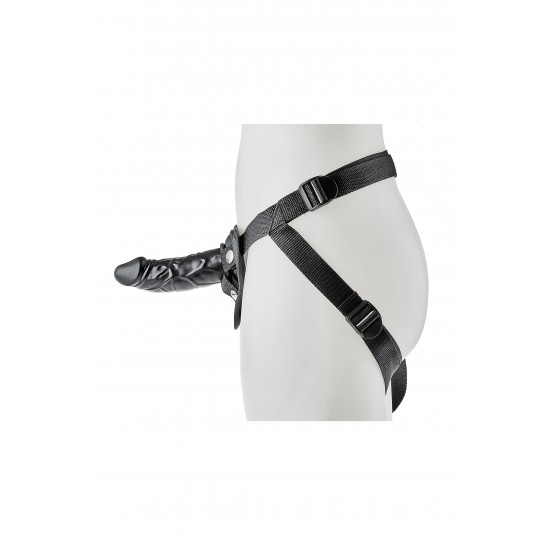 Strap-on com cintas de nylon, de uso confortável e com um dildo substituível.O arnês contém fitas que são totalmente ajustáveis e não vão irritar a sua pele.Com dildo realista de 13cm incluído.Livre de ftalatos.