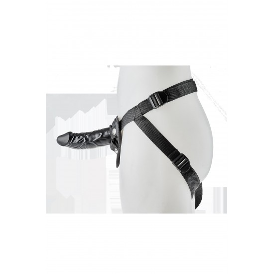 Strap-on com cintas de nylon, de uso confortável e com um dildo substituível.O arnês contém fitas que são totalmente ajustáveis e não vão irritar a sua pele.Com dildo realista de 13cm incluído.Livre de ftalatos.