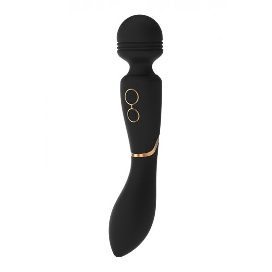 O estimulador wand Celine da coleção Elite da Dream Toys é uma varinha preta com detalhes elegantes em dourado, um cabo resistente, uma cabeça arredondada e um pescoço ligeiramente flexível. Equipado com 2 potentes motor