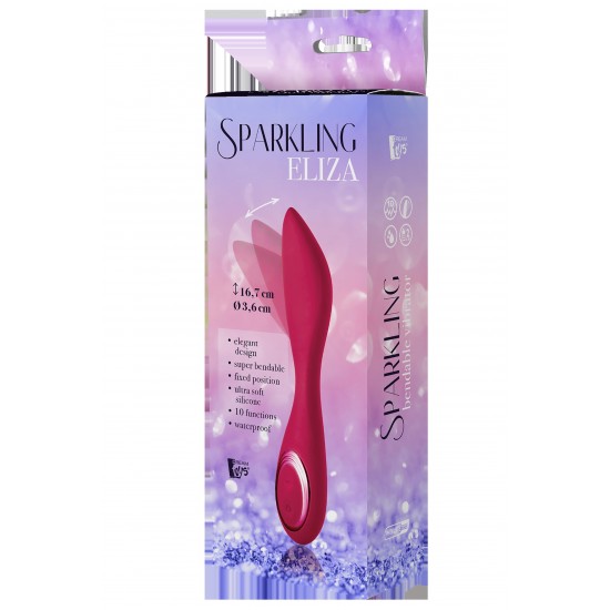 Sparkling Eliza é um vibrador dobrável com formato de língua e ponta pontiaguda para estimulação de precisão. Com 3 velocidades de vibração e 7 ritmos e a capacidade de manter a posição em que está dobrada, Eliza oferece