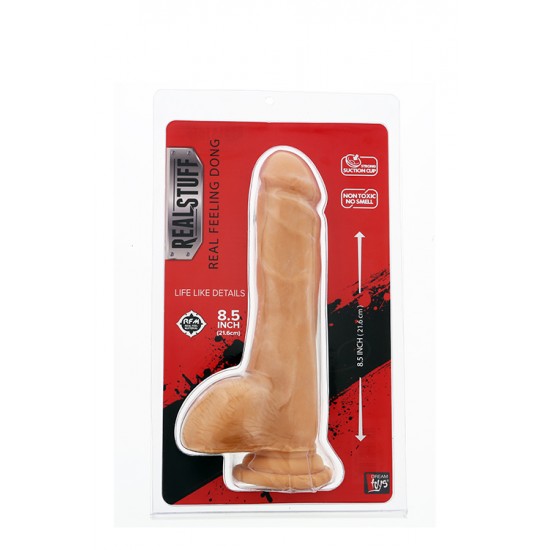 Dong Realista Real Feeling 21.6cm Pele Para momentos intensos... Dong de aspecto e toque realista, podem se ver definidas as veias, os contornos e a pele. Com 21,6 cm de comprimento e feito a partir de material suave e sem cheiro. Possui uma base de sucção