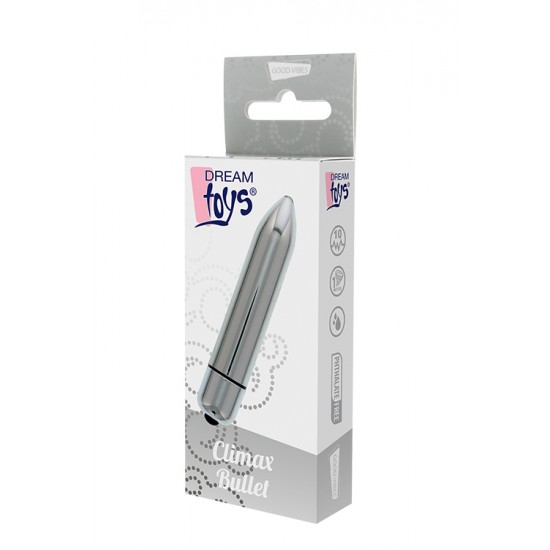 Bala Vibratória Climax Dream Toys Prateado Adicione uma estimulação extra aos seus momentos íntimos a solo ou a dois e estimule os mais pequenos e doces pontos!Com apenas um botão por onde pode navegar entre os 10 funções diferentes e em material suave e acet