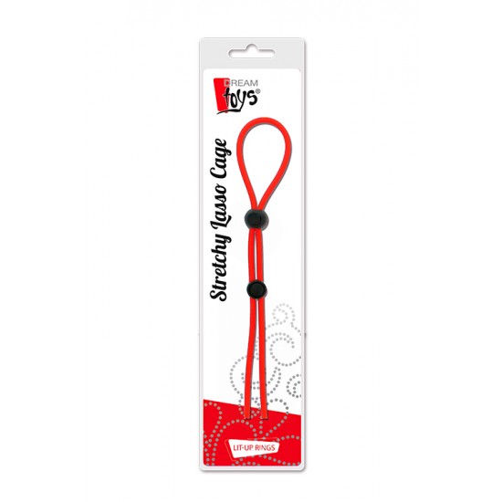 Anel Pénis Duplo Stretchy Lasso Cage Regulável Dream Toys Vermelho Anel duplo para o pénis e testículos, completamente ajustável e de fácil utilização através do uso das bolas que bloqueiam e travam.Em material seguro para o corpo e livre de ftalatos.Tamanho que serve a todos.