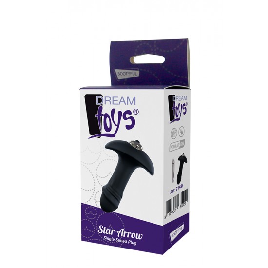 Plug Anal c/ Vibração Star Arrow Dream Toys Preto Plug anal com potente bala vibratória, removível, de uma velocidade.Com topo em forma de pénis e base alargada para uma utilização simples e prazerosa.Em material seguro para o corpo e livre de ftalatos.