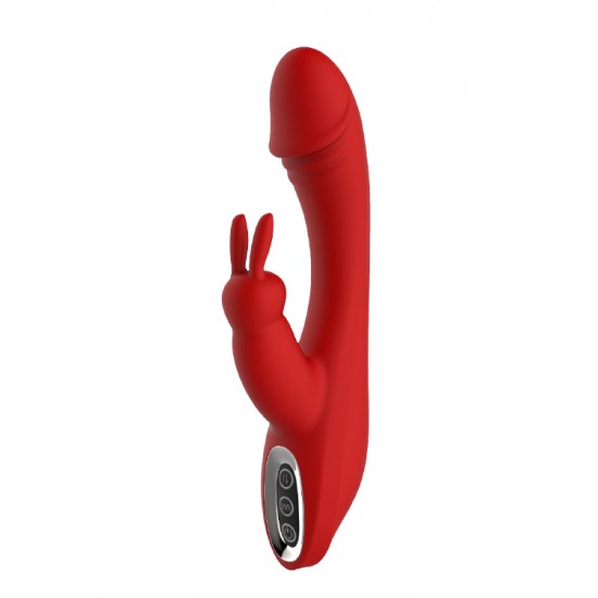 Vibrador de coelho. 2 Motores potentes, na parte superior em forma de cabeça do pênis e no estimulador do clitóris. 7 + 3 padrões de vibração. Eixo flexível. Estimulação do ponto G. Estimulador clitoris em forma de coelh