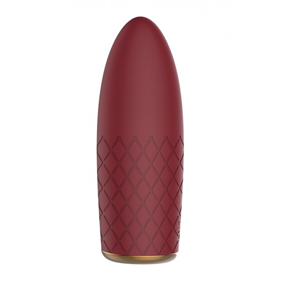 Como os outros brinquedos Romance, o minivibrador Marly é elegante e romântico por fora, e cheio de tecnologia por dentro. O vibrador de bolso Marly em vermelho bordô tem uma textura em forma de diamante em silicone maci