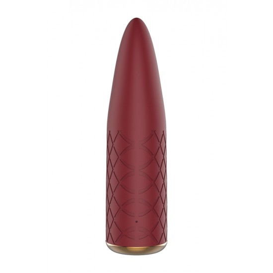 Como os outros brinquedos Romance, o minivibrador Marly é elegante e romântico por fora, e cheio de tecnologia por dentro. O vibrador de bolso Marly em vermelho bordô tem uma textura em forma de diamante em silicone maci