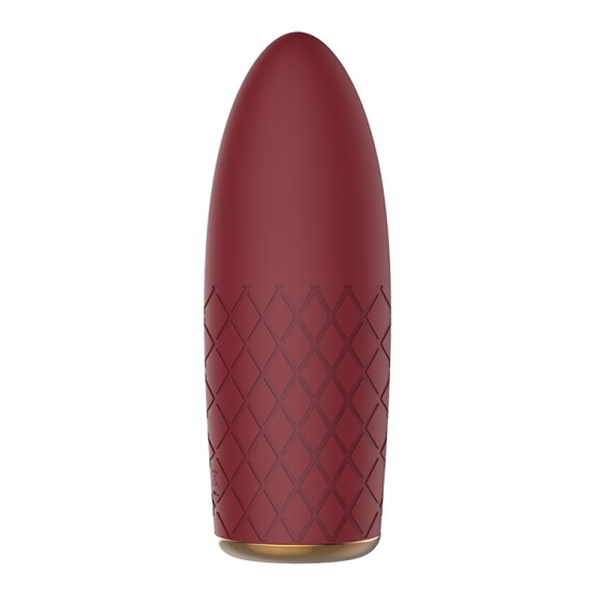 Como os outros brinquedos Romance, o minivibrador Marly é elegante e romântico por fora, e cheio de tecnologia por dentro. O vibrador de bolso Marly em vermelho bordô tem uma textura em forma de diamante em silicone maci