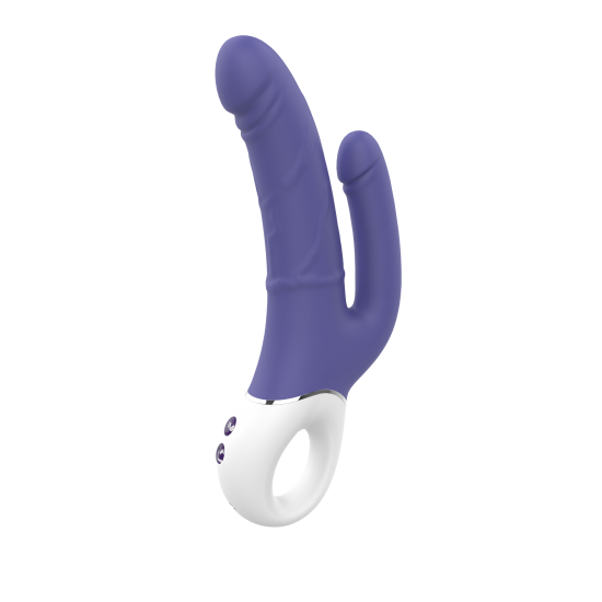 O duplo prazer está ao alcance com um simples toque de um botão! O vibrador Double Pleasure da Vibes of Love oferece vibrações profundas para estimulação vaginal e anal simultânea. Este vibrador duplo tem duas hastes em