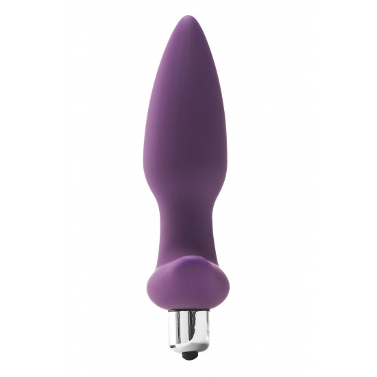 Este plug vibratório Flirts é feito de silicone roxo suave que é macio ao toque. A forma cônica permite fácil inserção. O plugue tem uma base em forma de âncora para garantir que o plugue permaneça no lugar e aumentar a