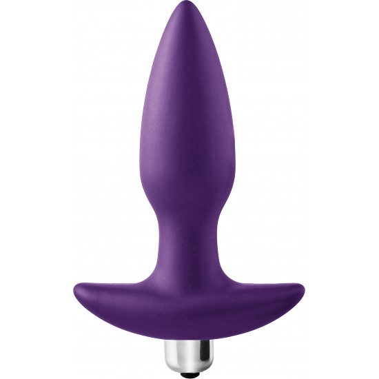 Este plug vibratório Flirts é feito de silicone roxo suave que é macio ao toque. A forma cônica permite fácil inserção. O plugue tem uma base em forma de âncora para garantir que o plugue permaneça no lugar e aumentar a