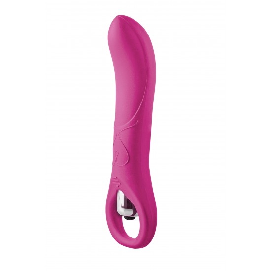 Este vibrador Flirts é feito de silicone rosa suave com um anel na base para facilitar o manuseio. A ponta é ligeiramente curvada para estimulação do ponto G. Com uma bala removível que oferece 10 ritmos de vibração. As
