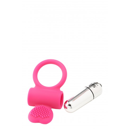 Este anel peniano vibratório Flirts em rosa brilhante é feito de silicone liso. O anel é super elástico e flexível. O cócegas do clitóris em forma de coração tem protuberâncias estimulantes. Este anel de canetas oferece