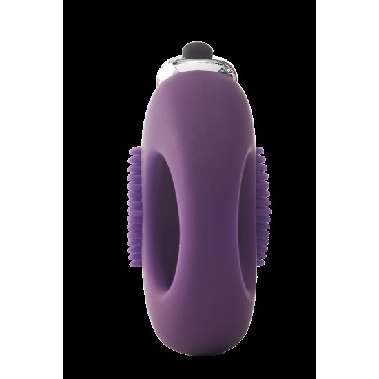 Este anel peniano vibratório Flirts em roxo tem formato de coração e é feito de silicone liso. O anel é elástico e flexível. A parte superior do anel peniano, que contém a bala vibratória de 10 funções, possui protuberân