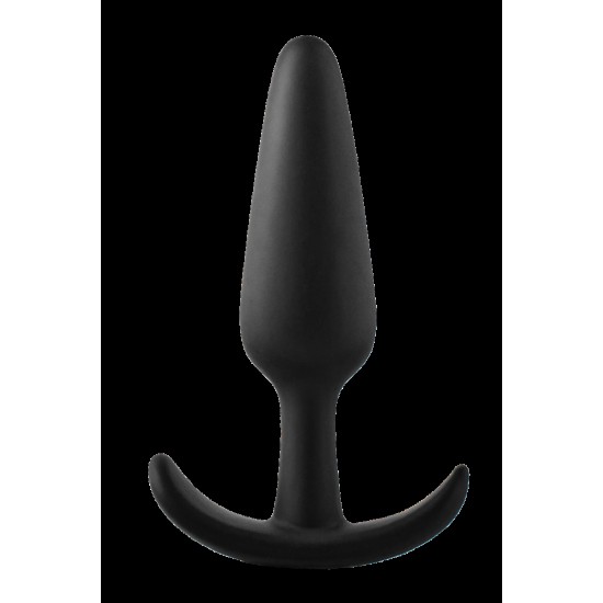 Este plug anal FantASStic é feito de silicone preto liso e macio ao toque. É o maior de uma série de 3 tamanhos, mais adequado para os amantes experientes do prazer anal. O plug tem uma base em forma de âncora para garan