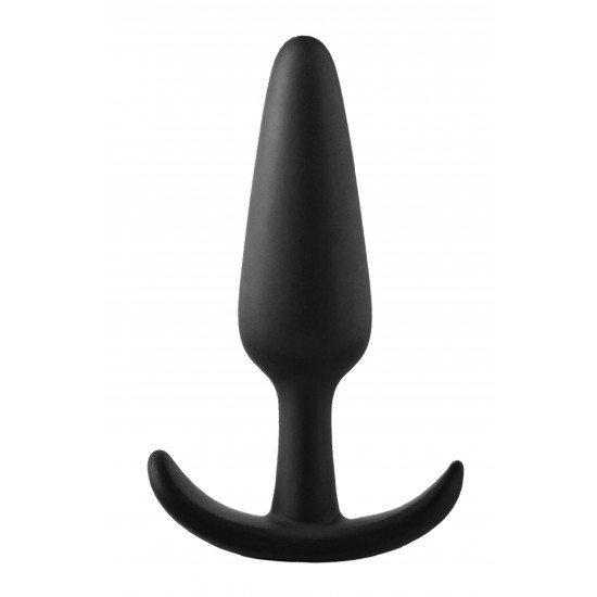 Este plug anal FantASStic é feito de silicone preto liso e macio ao toque. É o maior de uma série de 3 tamanhos, mais adequado para os amantes experientes do prazer anal. O plug tem uma base em forma de âncora para garan