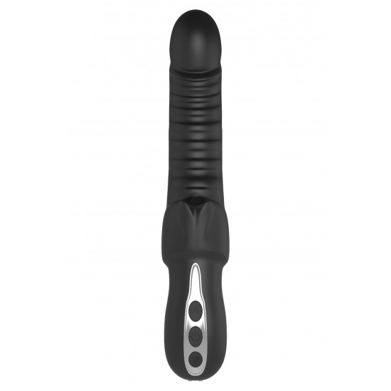 Typhon é todo preto com detalhe cromado na base. Feito de Silicone Líquido, este vibrador duo é sedoso ao toque e os botões são fáceis de encontrar em sua área de botões ABS revestidos de metal. Typhon tem uma ponta maci