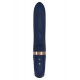 Atropos é feito de silicone azul escuro com detalhes dourados. O elegante vibrador duo tem uma alça em forma de anel com revestimento de metal que facilita o manuseio e parece luxuoso. Feito de Silicone Líquido, este vib