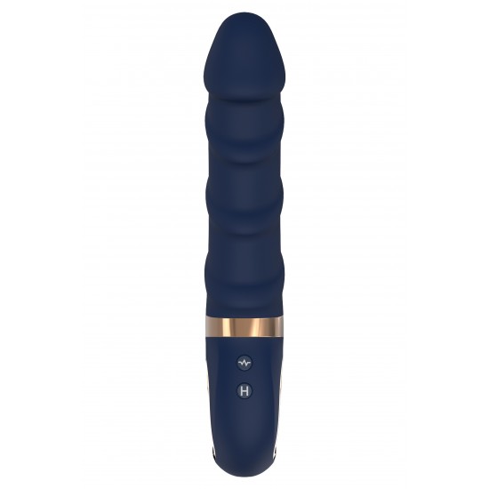 Belenos é feito de silicone azul escuro com detalhes dourados. O vibrador clássico tem uma alça em forma de anel com revestimento de metal que facilita o manuseio e parece luxuoso. Feito de Silicone Líquido, este vibrado