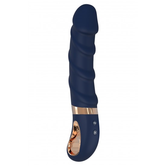 Belenos é feito de silicone azul escuro com detalhes dourados. O vibrador clássico tem uma alça em forma de anel com revestimento de metal que facilita o manuseio e parece luxuoso. Feito de Silicone Líquido, este vibrado