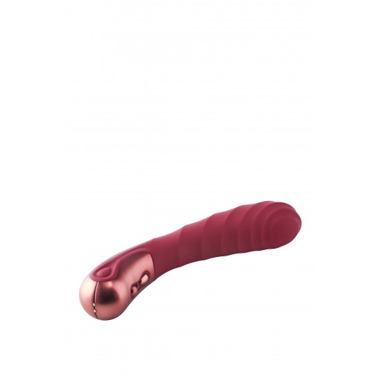 Este vibrador curvo é chamado Jaimy D.. Ele pode facilmente alcançar seu ponto G e conectar seu motor de paixão. Vibrador curvo Jaimy D Com 3 velocidades de vibração e 7 ritmos Feito de silicone sólido macio e ABS Corpo