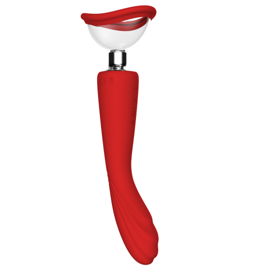 ESTIMULADOR DUPLO RED REVOLUTION GEORGIA Este estimulador duplo tem uma função de sucção de um lado com 2 ventosas intercambiáveis para encaixar lábios, clitóris, mamilos e outras zonas erógenas. O outro lado pode ser usado como massajador ou vibrador de ponto