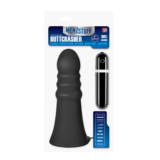 O Buttcrasher tem 20CM de altura e é perfeito para um jogo anal.Aproveite a emoção deste vibrador plug anal que tem um design com nervuras para estimulação extra.Este plug anal vem com um comando de um toque para alterna