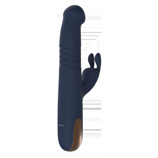 Vibrador duplo Phaedra com função de rotação para cima e para baixo. Seguindo o mesmo estilo dos outros brinquedos da Goddess Collection, o Phaedra é feito de silicone azul-escuro com detalhes dourados. O vibrador da God