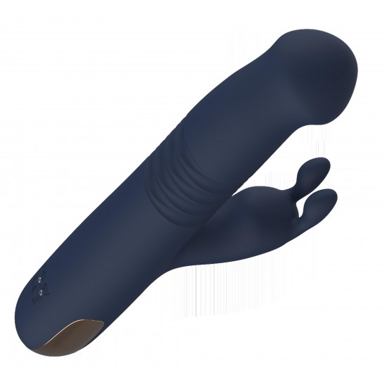 Vibrador duplo Phaedra com função de rotação para cima e para baixo. Seguindo o mesmo estilo dos outros brinquedos da Goddess Collection, o Phaedra é feito de silicone azul-escuro com detalhes dourados. O vibrador da God
