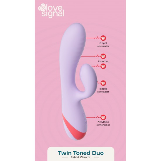 O Twin Toned Duo da coleção Love Signal da Dreamtoys é um vibrador tipo coelho de dupla ação, projetado para estimulação interna e externa simultânea. Equipado com dois motores potentes, oferece intensidade personalizáve
