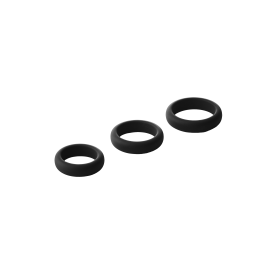 CONJUNTO DE 3 ANEIS RAMROD Conjunto de 3 anéis penianos grossos e elásticos em diferentes tamanhos. Cada anel é feito de silicone liso. Eles podem ser usados separadamente ou combinados. Conjunto de 3 anéis penianos Feito de silicone liso Diâmetr