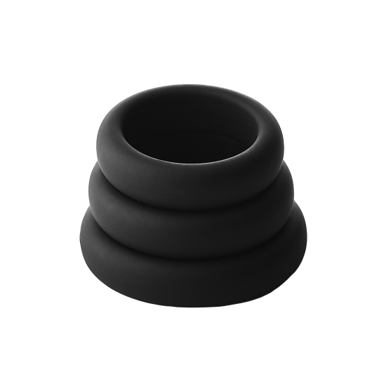 CONJUNTO DE 3 ANEIS RAMROD Conjunto de 3 anéis penianos grossos e elásticos em diferentes tamanhos. Cada anel é feito de silicone liso. Eles podem ser usados separadamente ou combinados. Conjunto de 3 anéis penianos Feito de silicone liso Diâmetr