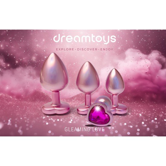 GLEAMING LOVE PEARL PINK PLUG SET A coleção Gleaming Love apresenta este conjunto de plug anais com acabamento em pérola rosa em 3 tamanhos, cada um com uma pedra preciosa. Feitos de alumínio leve e suave e sem costura, esses brinquedos de prazer são fác